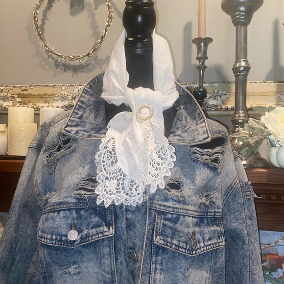 Vintage Upcycled Maxi Denim Jacket Primitive Moon & Stars Boho Shabby Country 3X - Picture 11 of 16